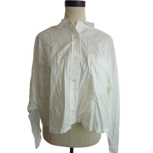 NWT Everlane White Short Long Sleeve Button Down Shirt Top L - Picture 1 of 7